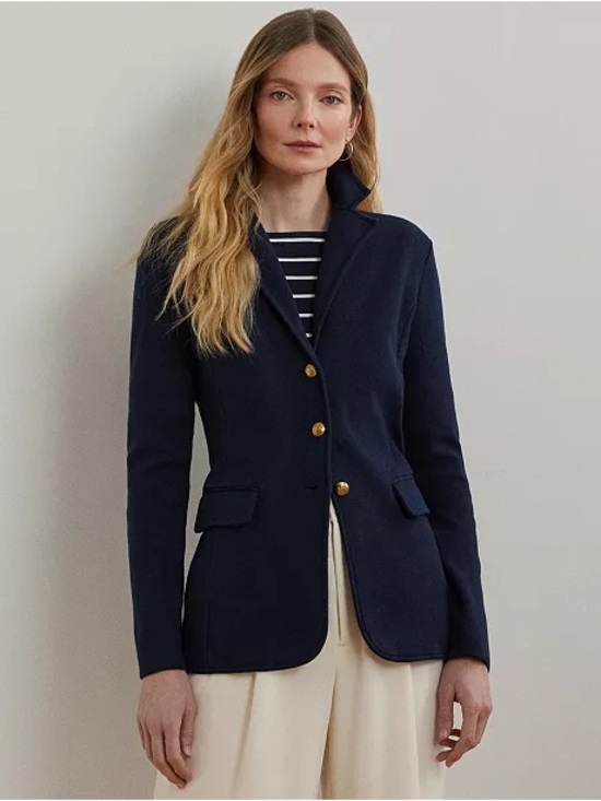 Jackets & Blazers - LAUREN RALPH LAUREN women’s navy blue cotton blend 3 button blazer size large